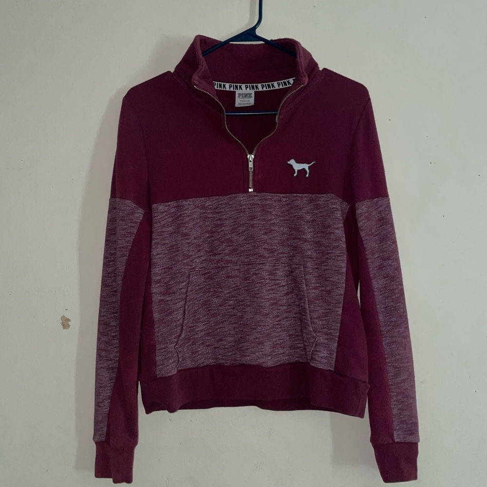 🎀Victoria's Secret PINK Maroon & Heathered Maroon Half-Zip Pullover🎀